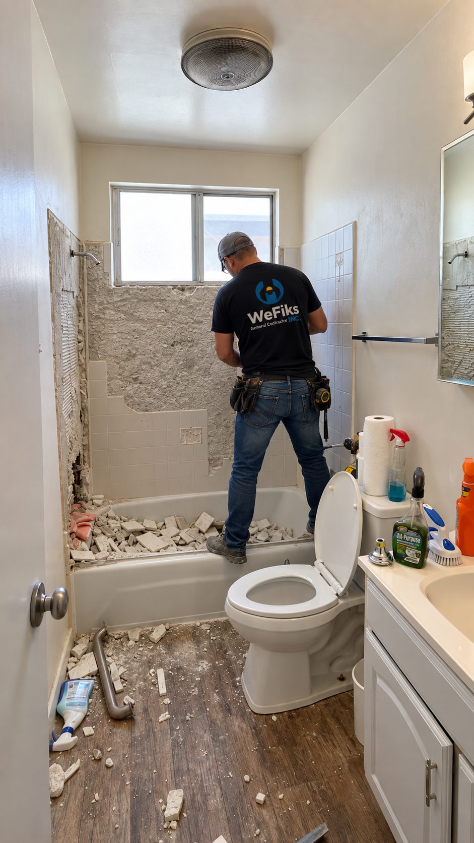 WeFiks crew member removing old tile