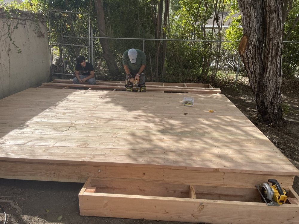 Wood deck under construction